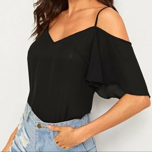 Cold shoulder layered sleeve top. Tops. Blouses.